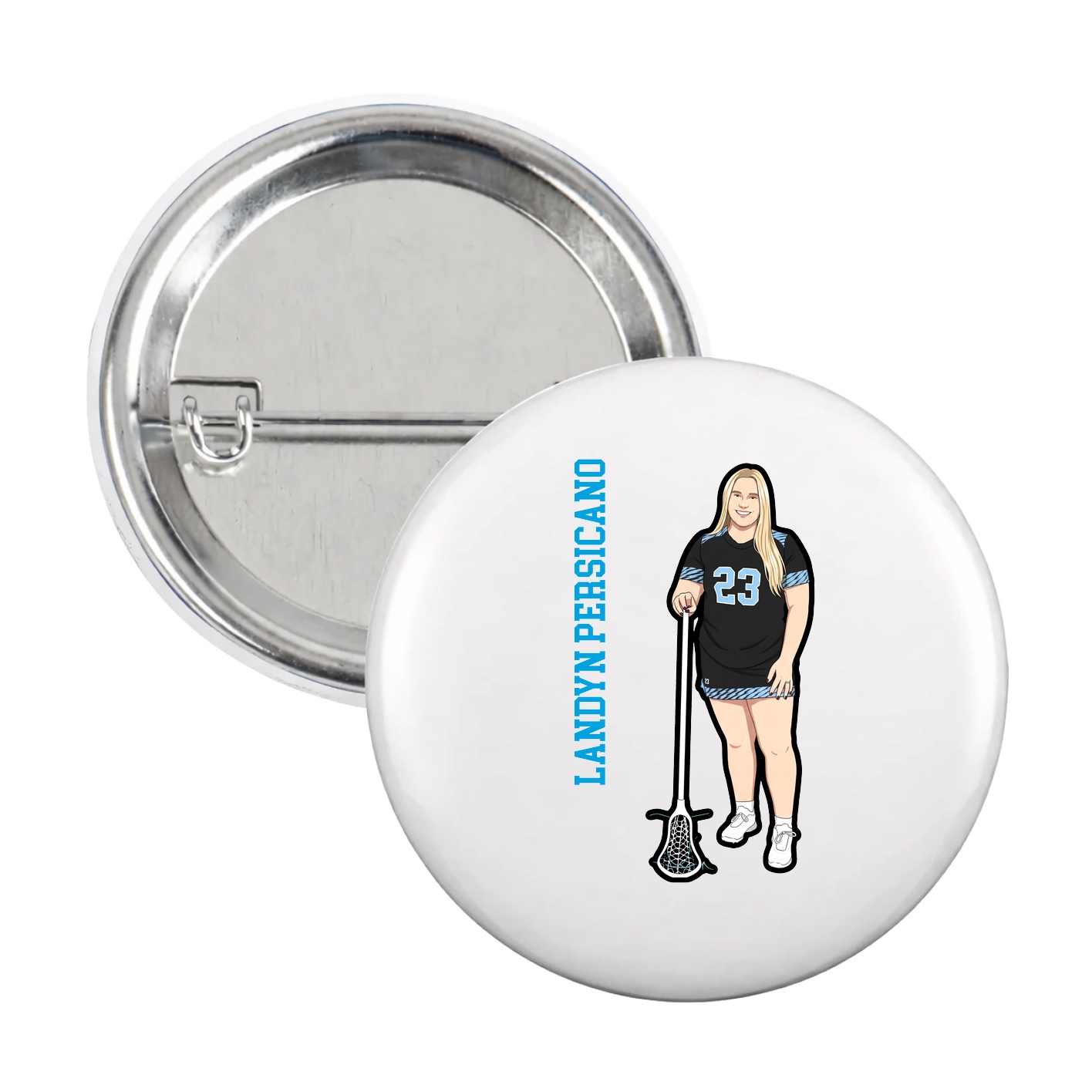 Game Day Button — Name Vertical in White