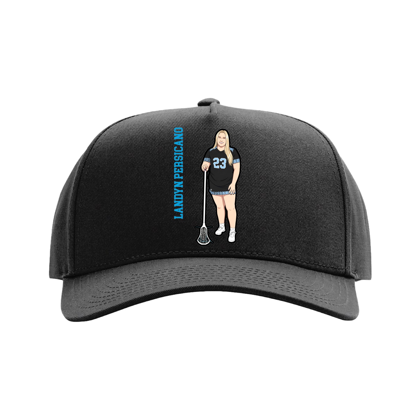 Full Fabric Five-Panel Champ Cap — Name Vertical in Black