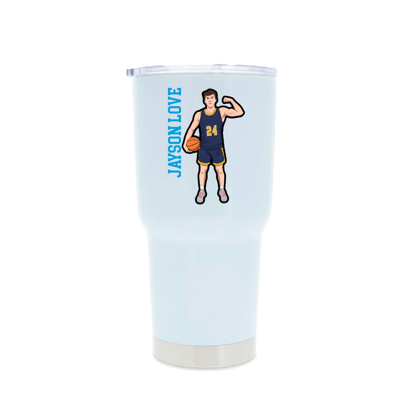 30oz Stainless Steel Tumbler — Name Vertical in White