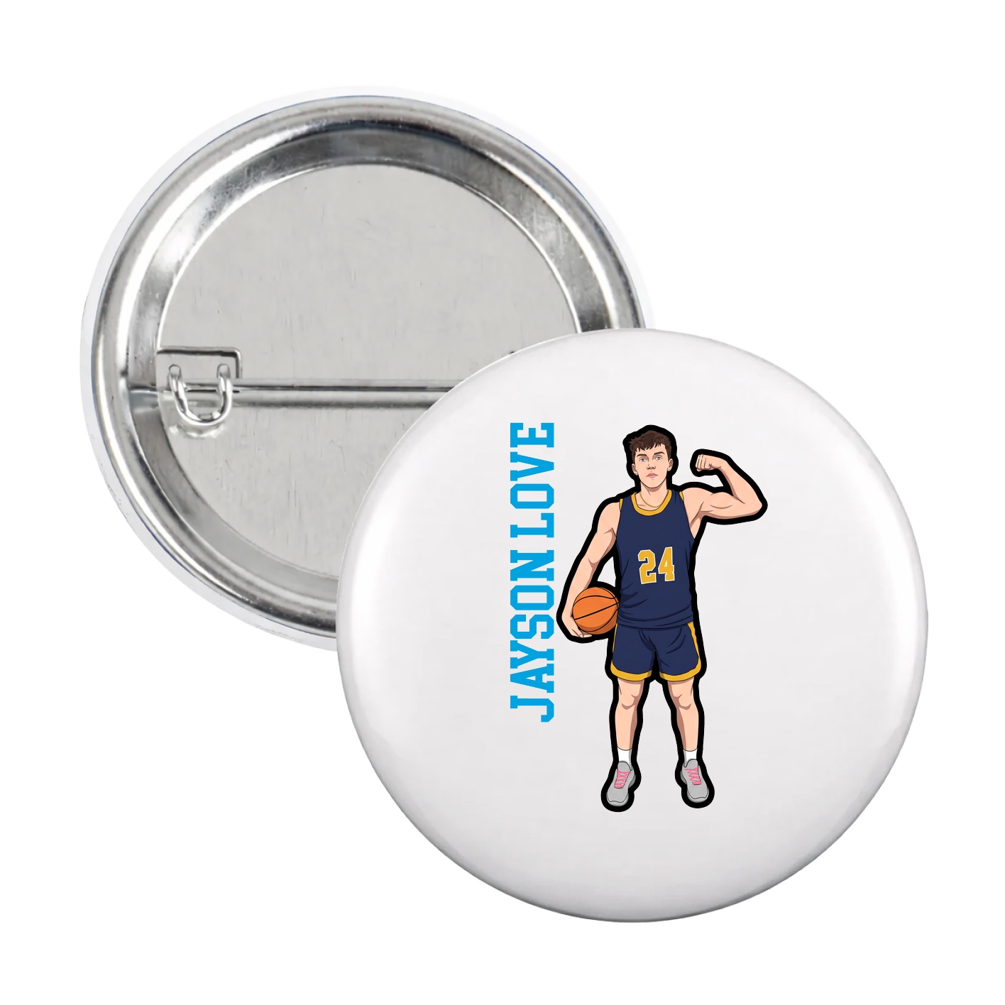 Game Day Button — Name Vertical in White