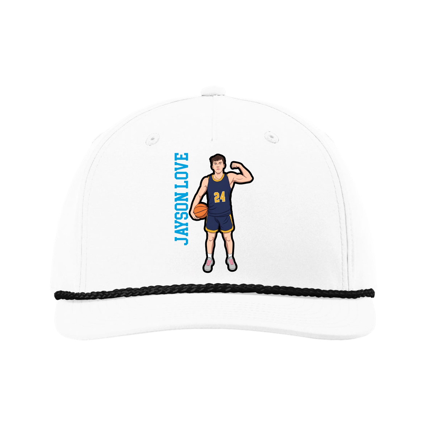 Five-Panel Classic Rope Cap — Name Vertical in White