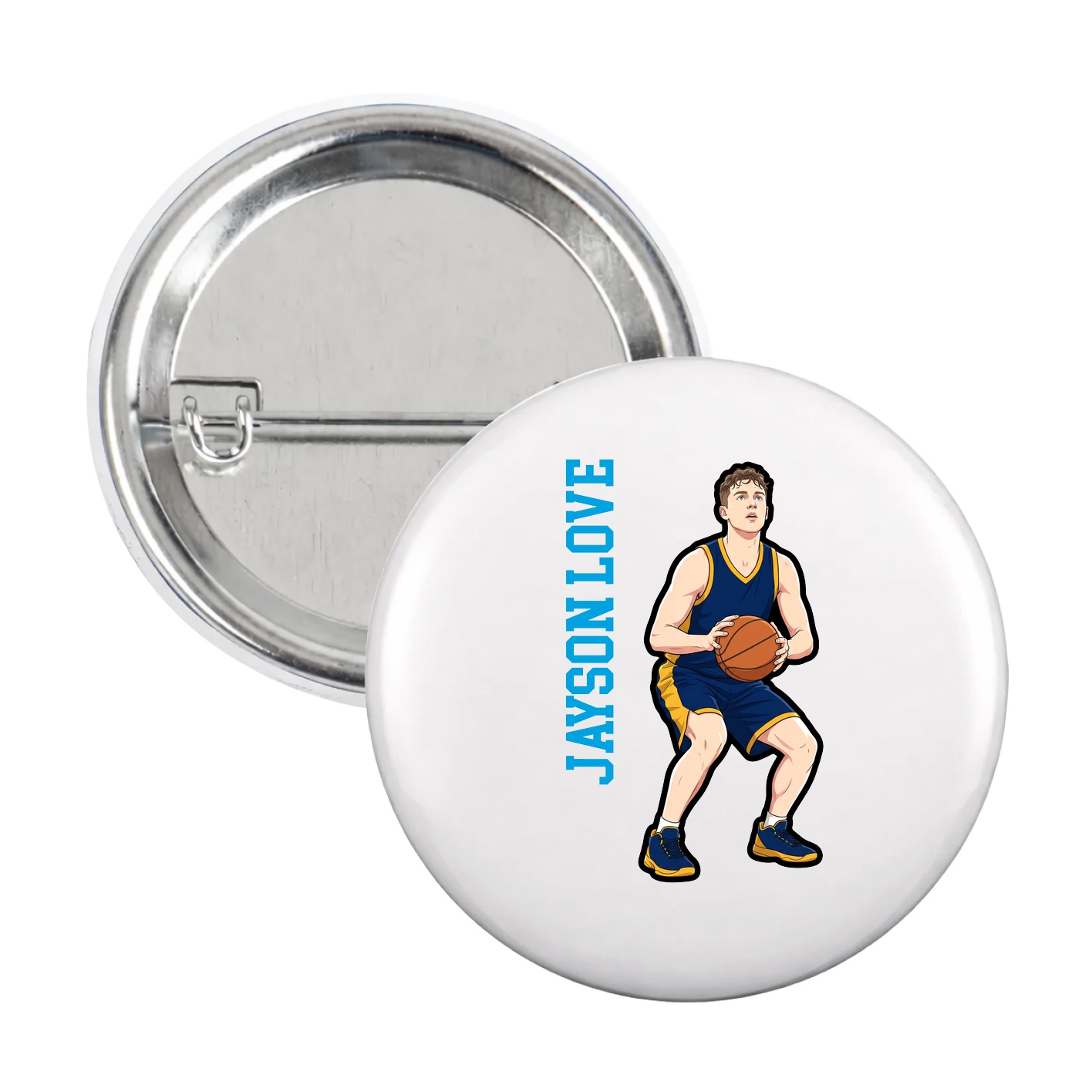 Game Day Button — Name Vertical in White