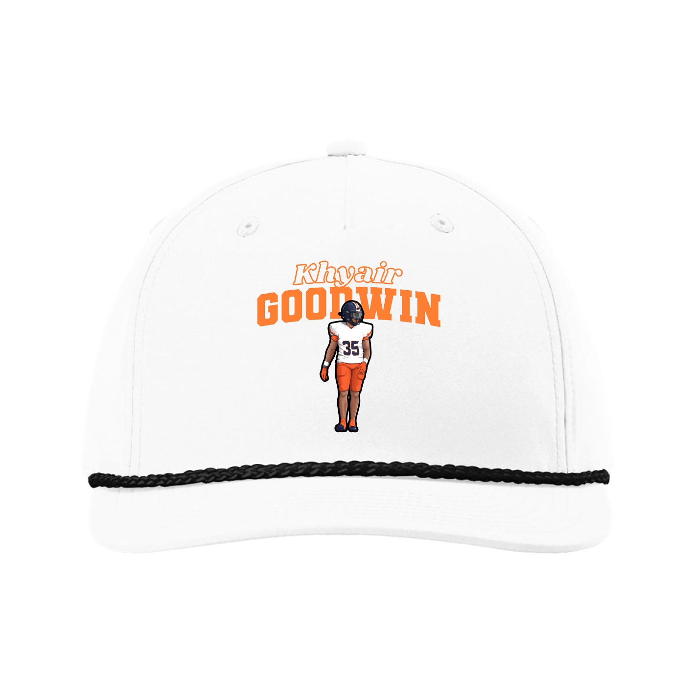 Five-Panel Classic Rope Cap — Name Arch in White