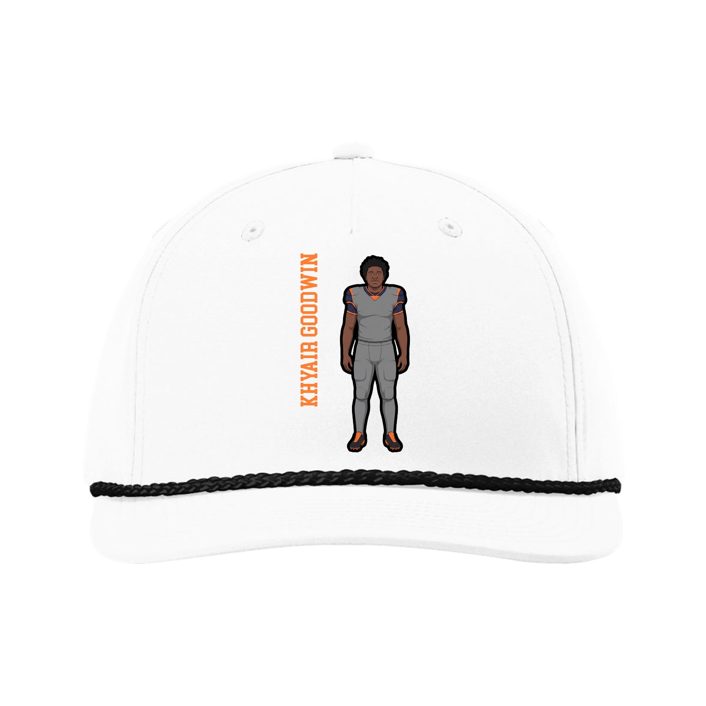 Five-Panel Classic Rope Cap — Name Vertical in White