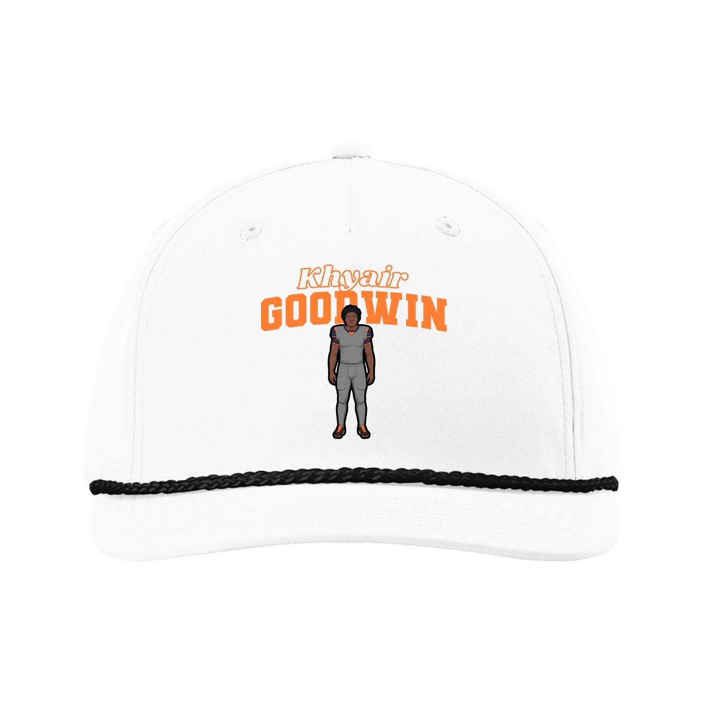 Five-Panel Classic Rope Cap — Name Arch in White