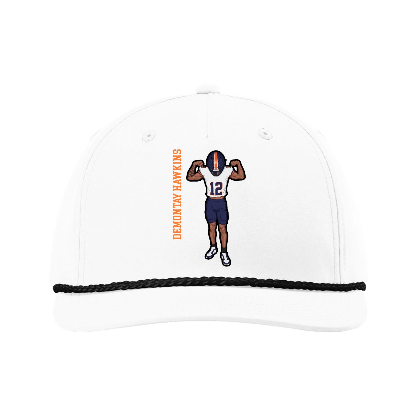 Five-Panel Classic Rope Cap — Name Vertical in White