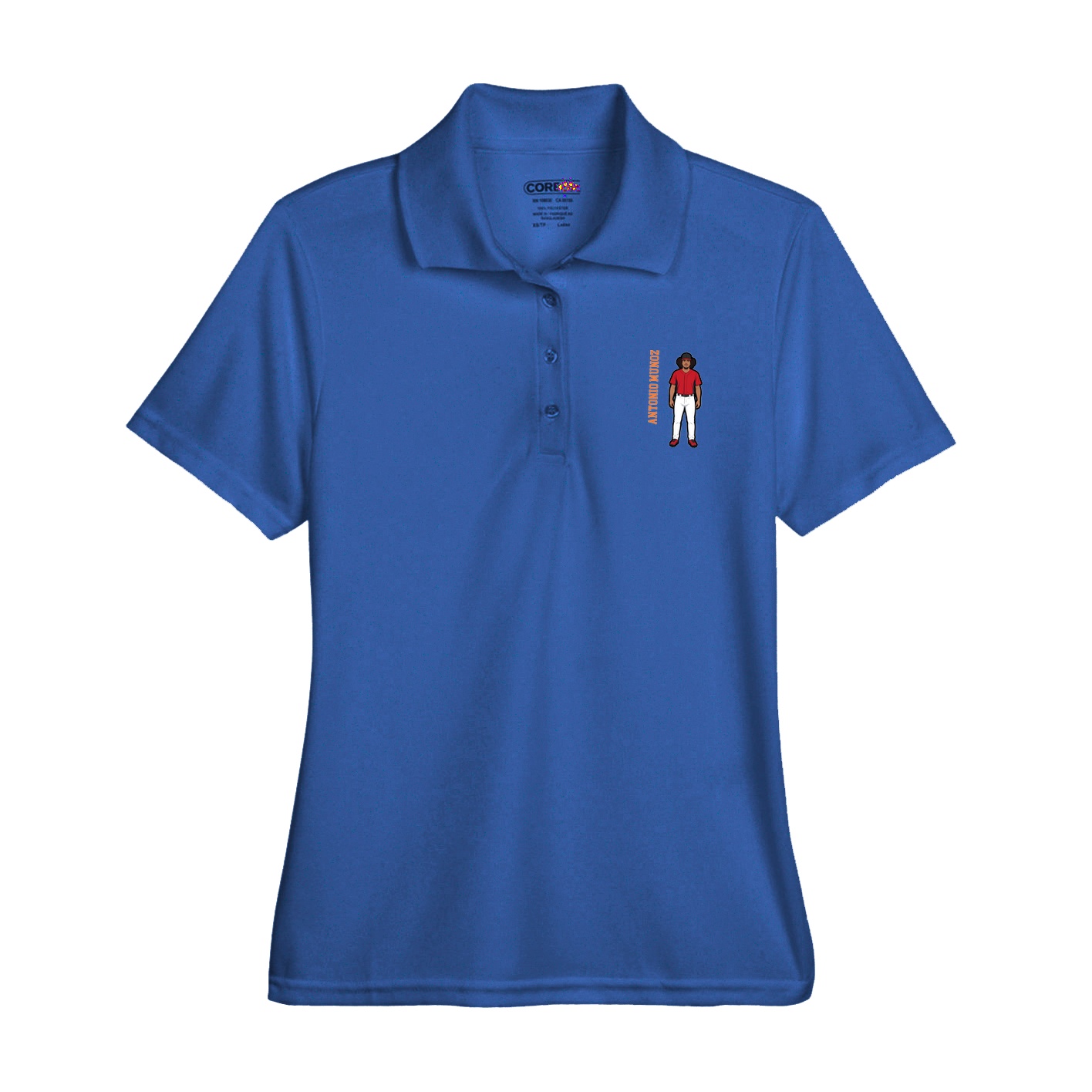 Womens Performance Polo — Name Vertical in Royal