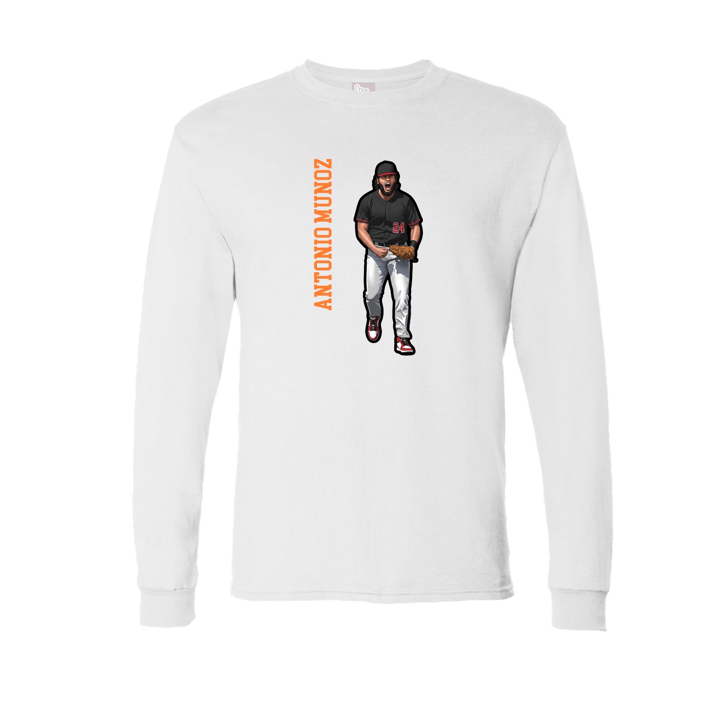 Long Sleeve Tee — Name Vertical in White