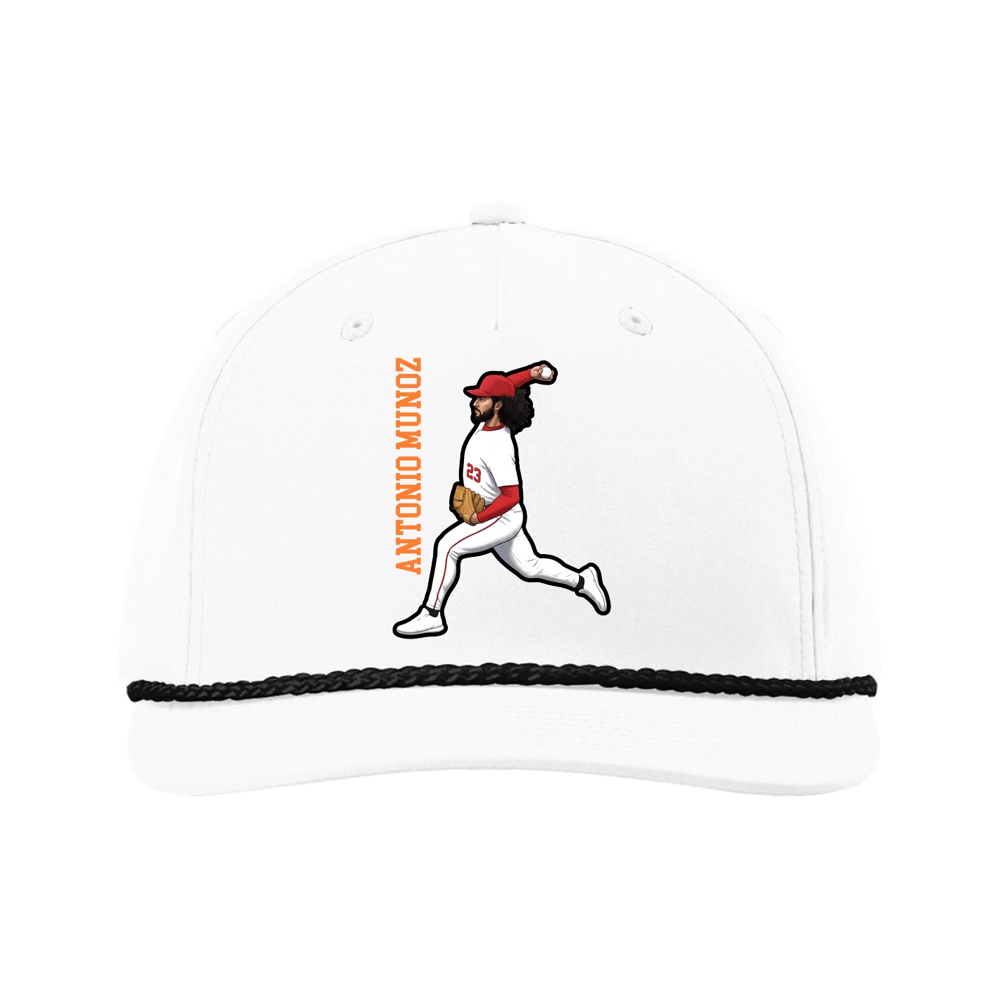Five-Panel Classic Rope Cap — Name Vertical in White