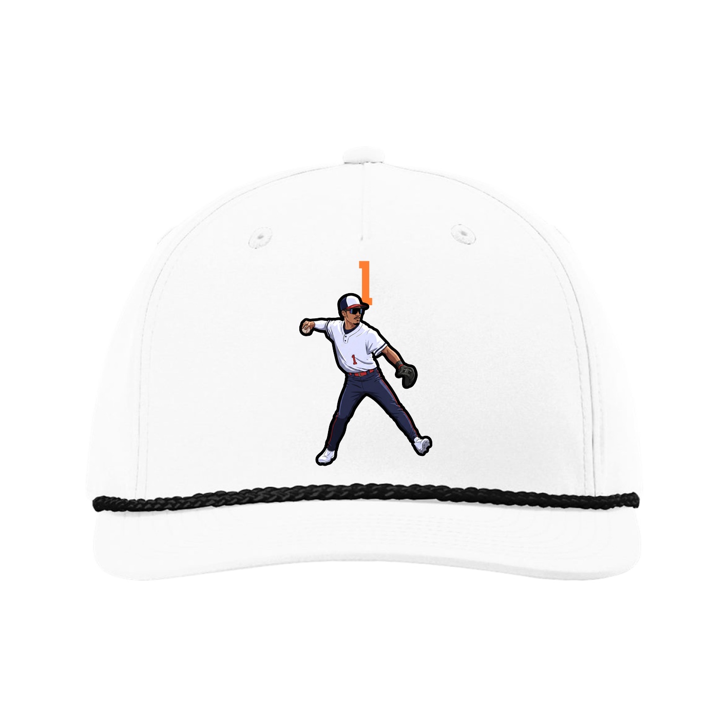 Five-Panel Classic Rope Cap — Number Top in White