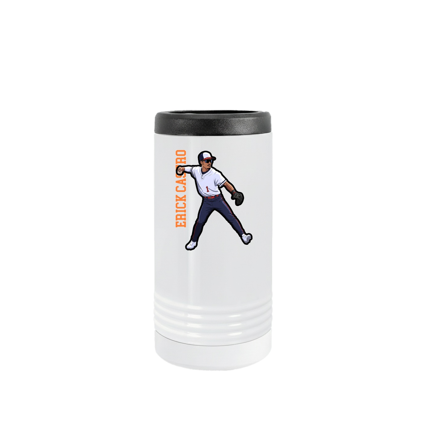 Slim Beverage Holder — Name Vertical in White