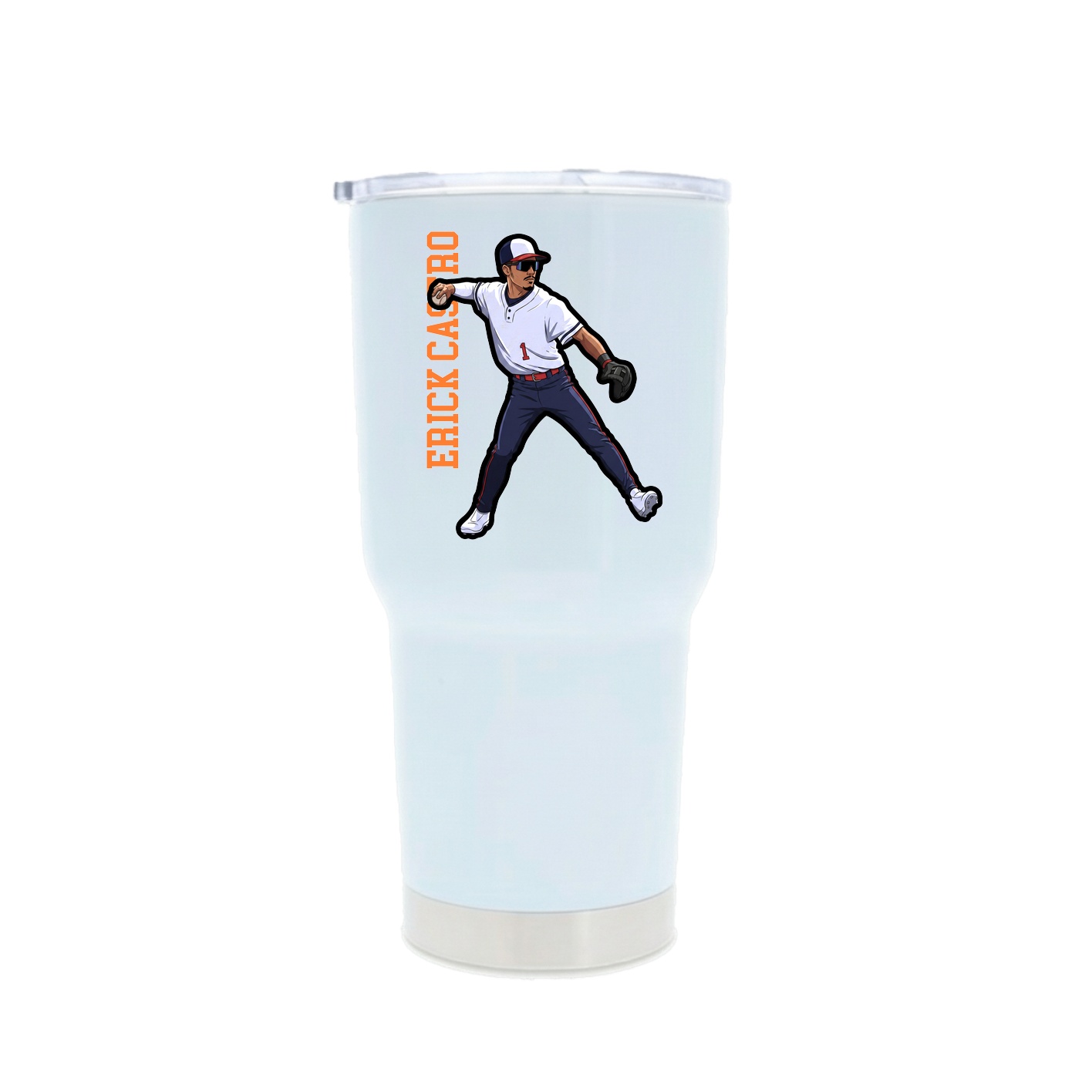 30oz Stainless Steel Tumbler — Name Vertical in White