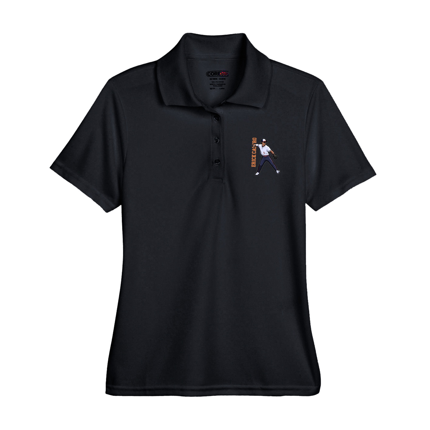 Womens Performance Polo — Name Vertical in Black