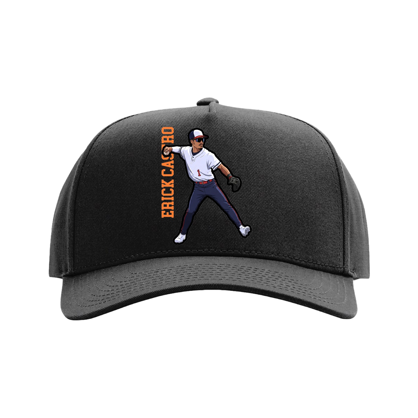 Full Fabric Five-Panel Champ Cap — Name Vertical in Black