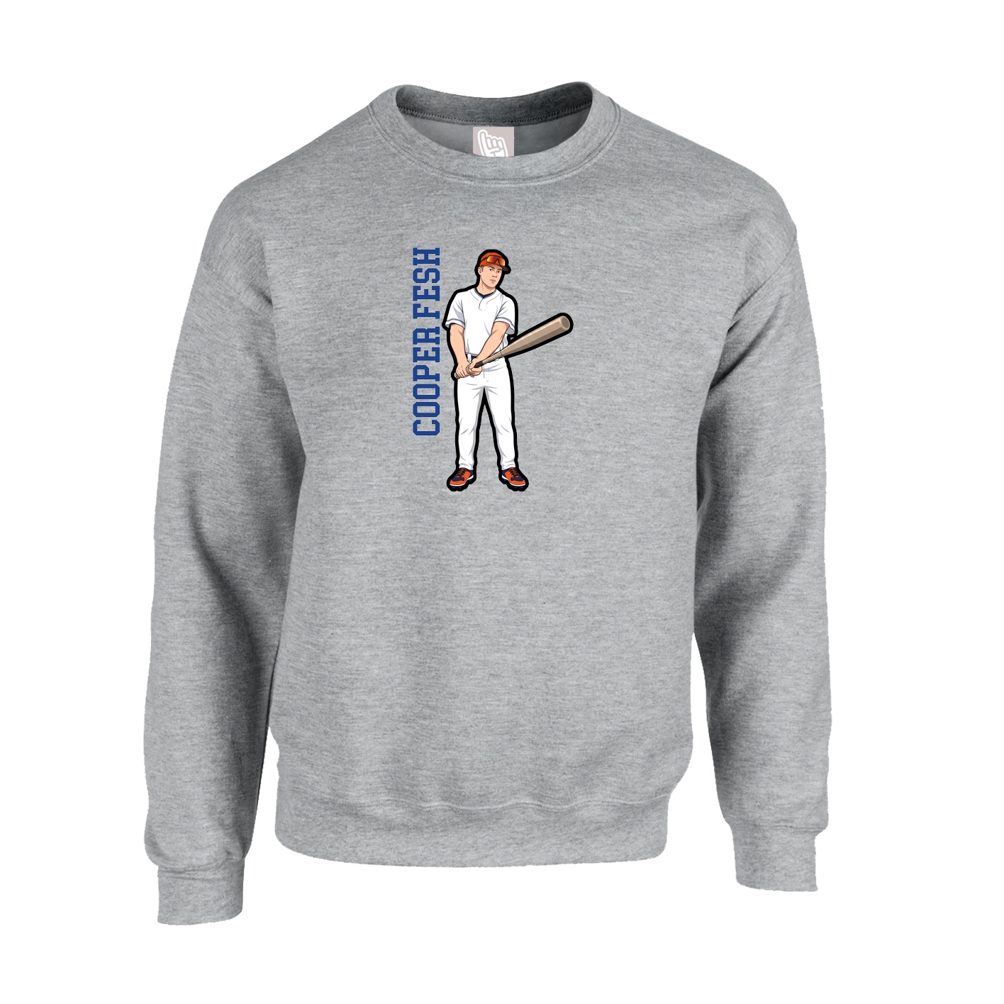Fleece Crew — Name Vertical in Grey