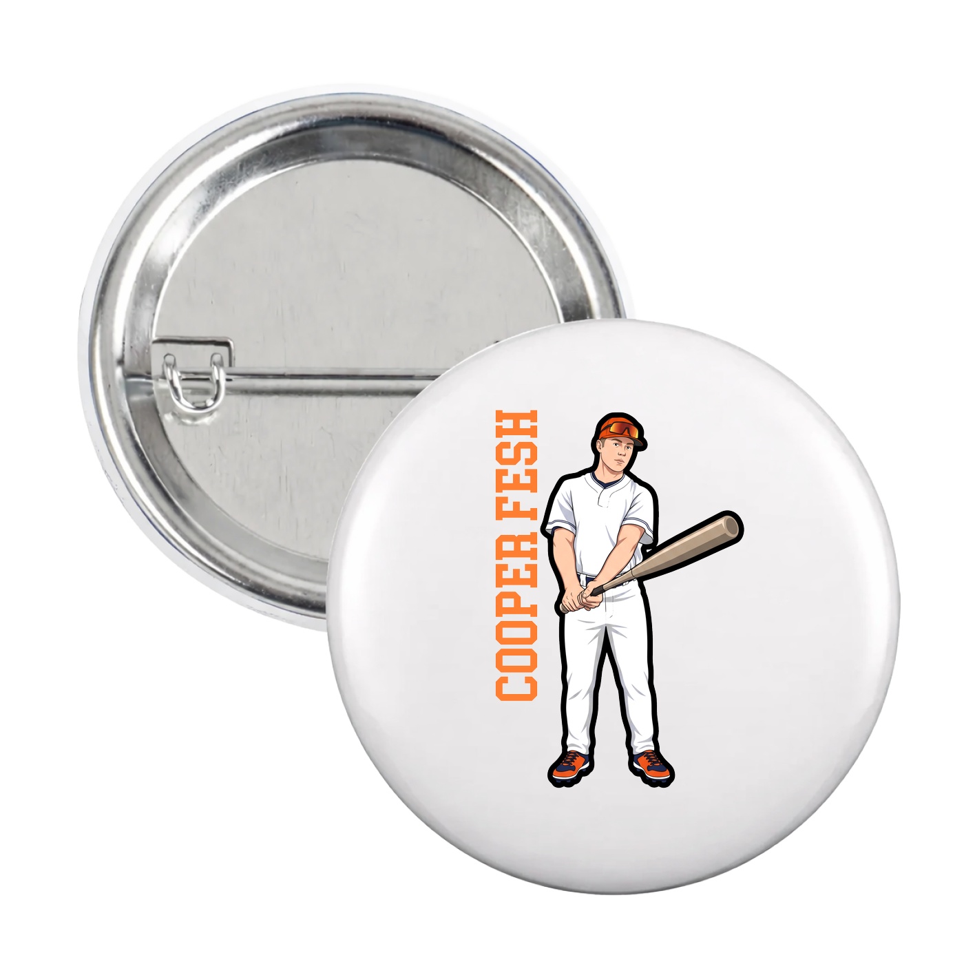 Game Day Button — Name Vertical in White