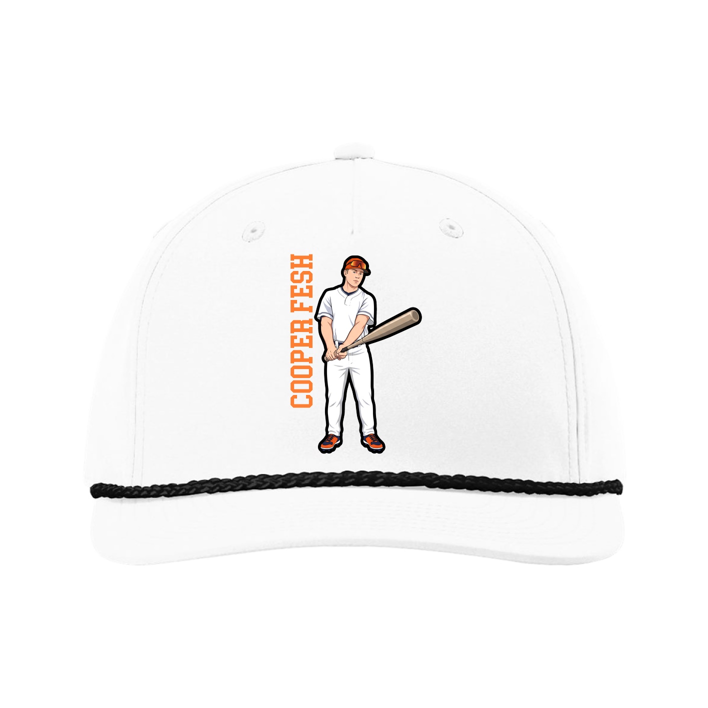 Five-Panel Classic Rope Cap — Name Vertical in White