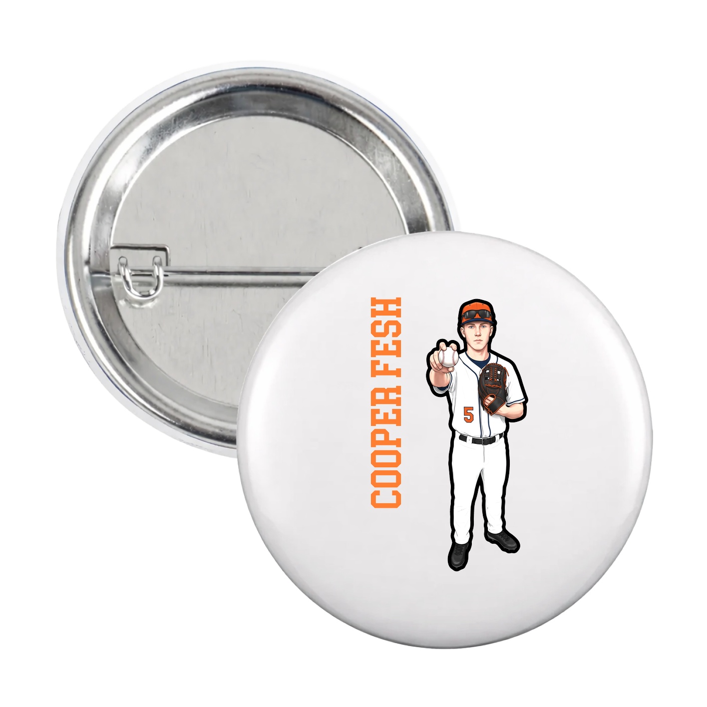 Game Day Button — Name Vertical in White