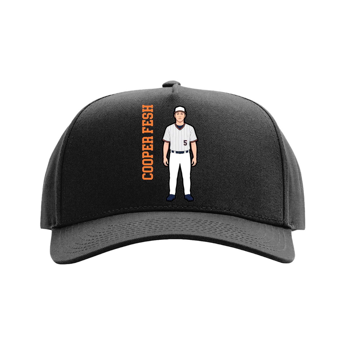 Full Fabric Five-Panel Champ Cap — Name Vertical in Black