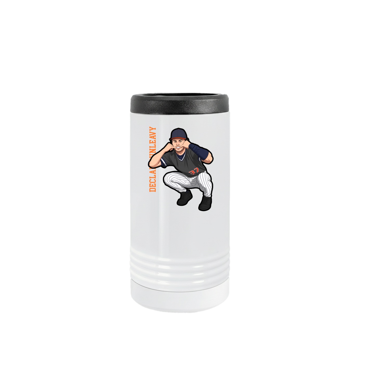 Slim Beverage Holder — Name Vertical in White