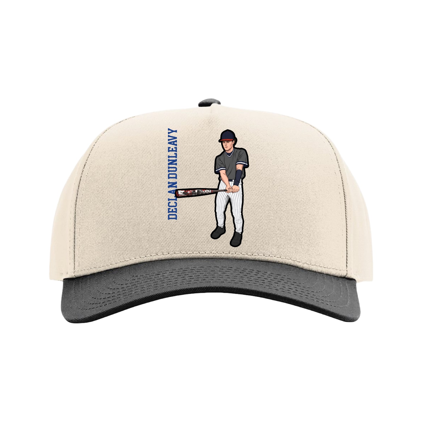 Full Fabric Five-Panel Champ Cap — Name Vertical in Cream/Black