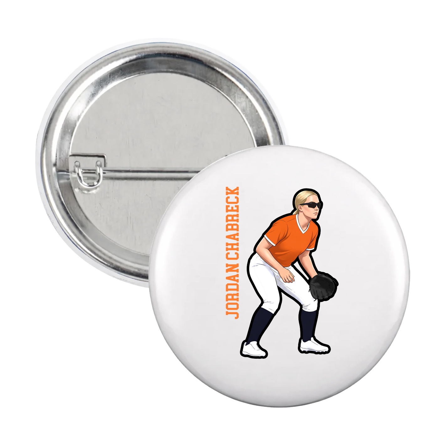 Game Day Button — Name Vertical in White