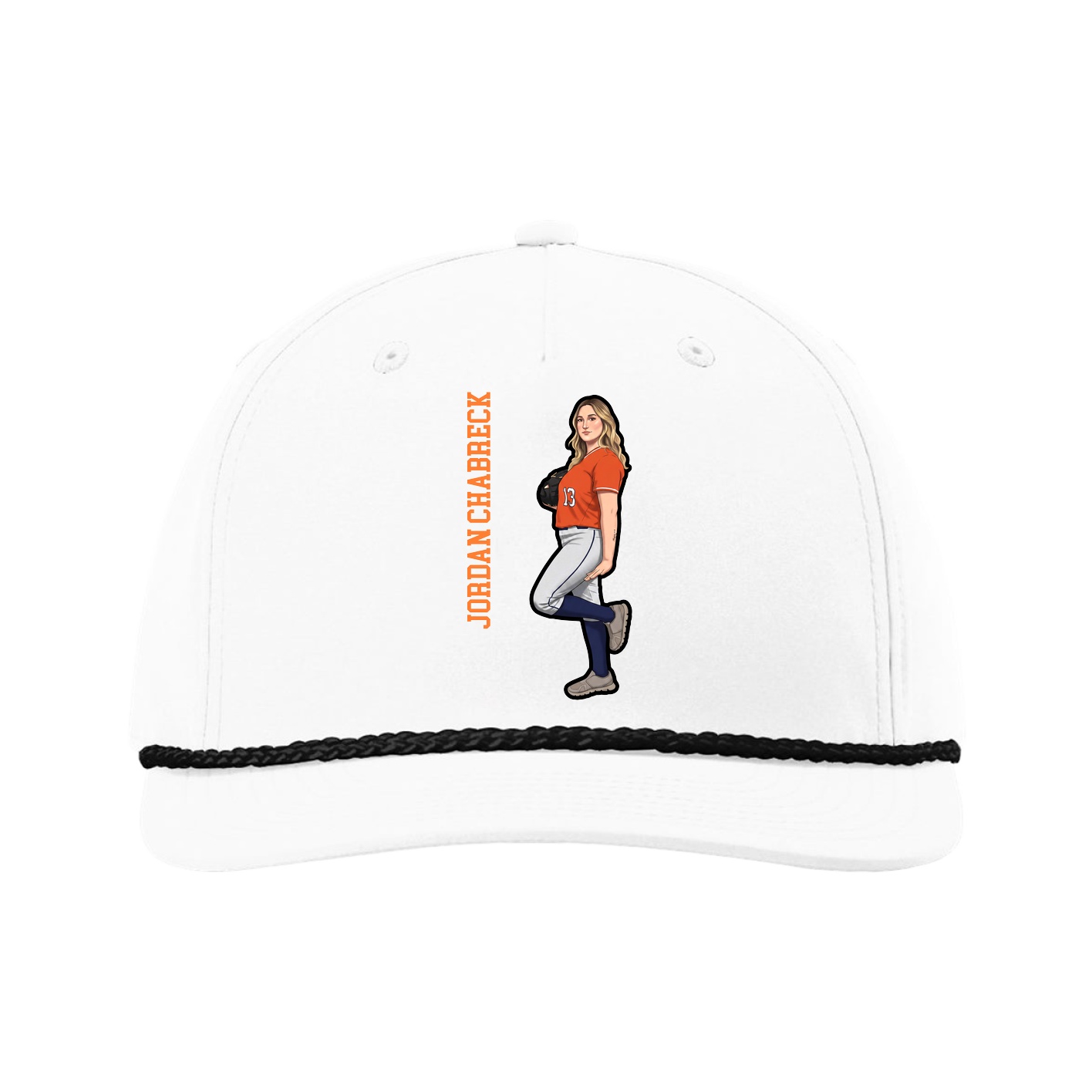 Five-Panel Classic Rope Cap — Name Vertical in White