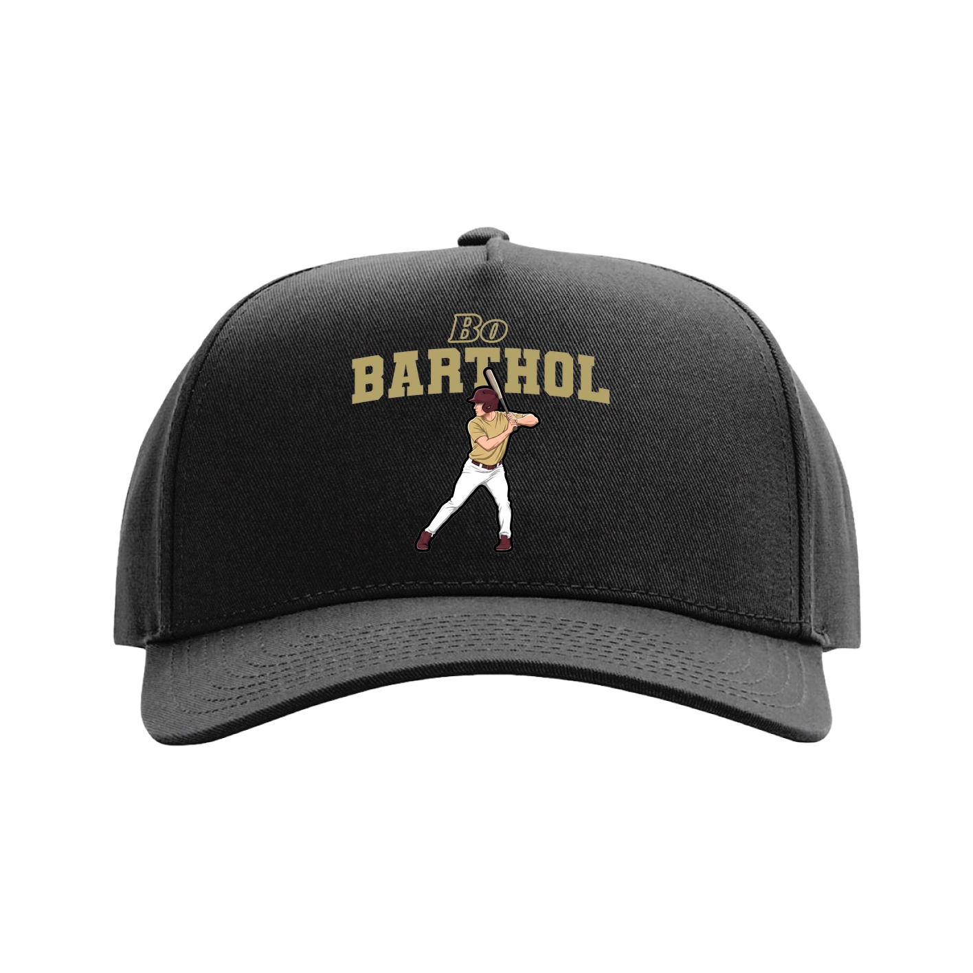 Full Fabric Five-Panel Champ Cap — Name Arch in Black