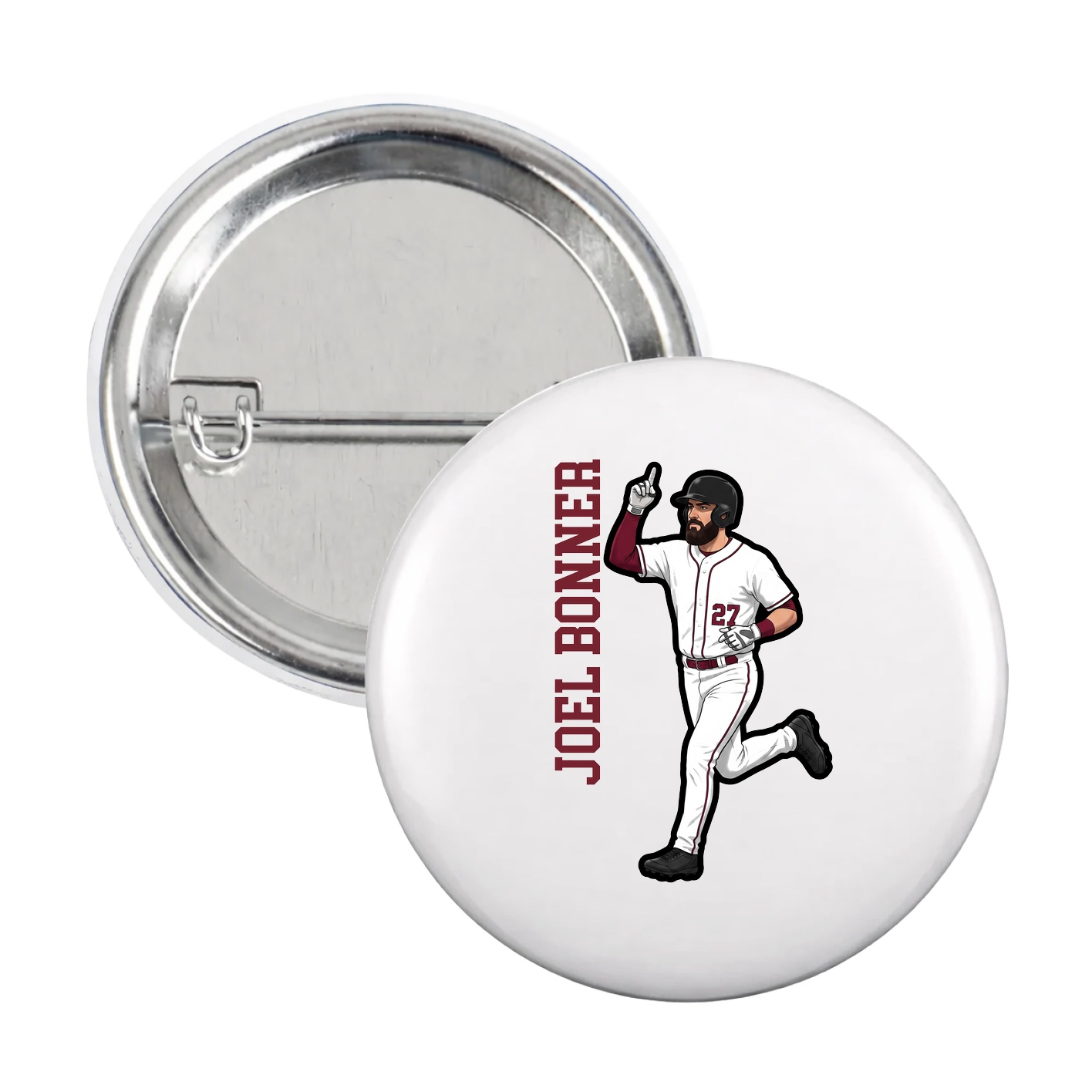 Game Day Button — Name Vertical in White