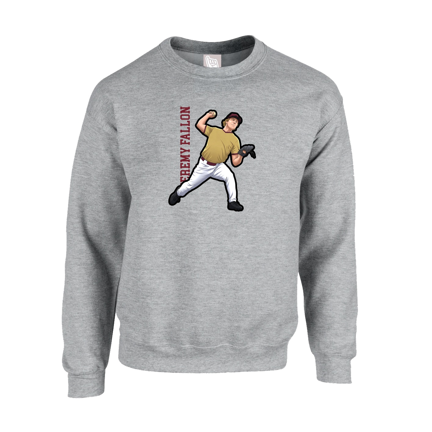 Fleece Crew — Name Vertical in Grey