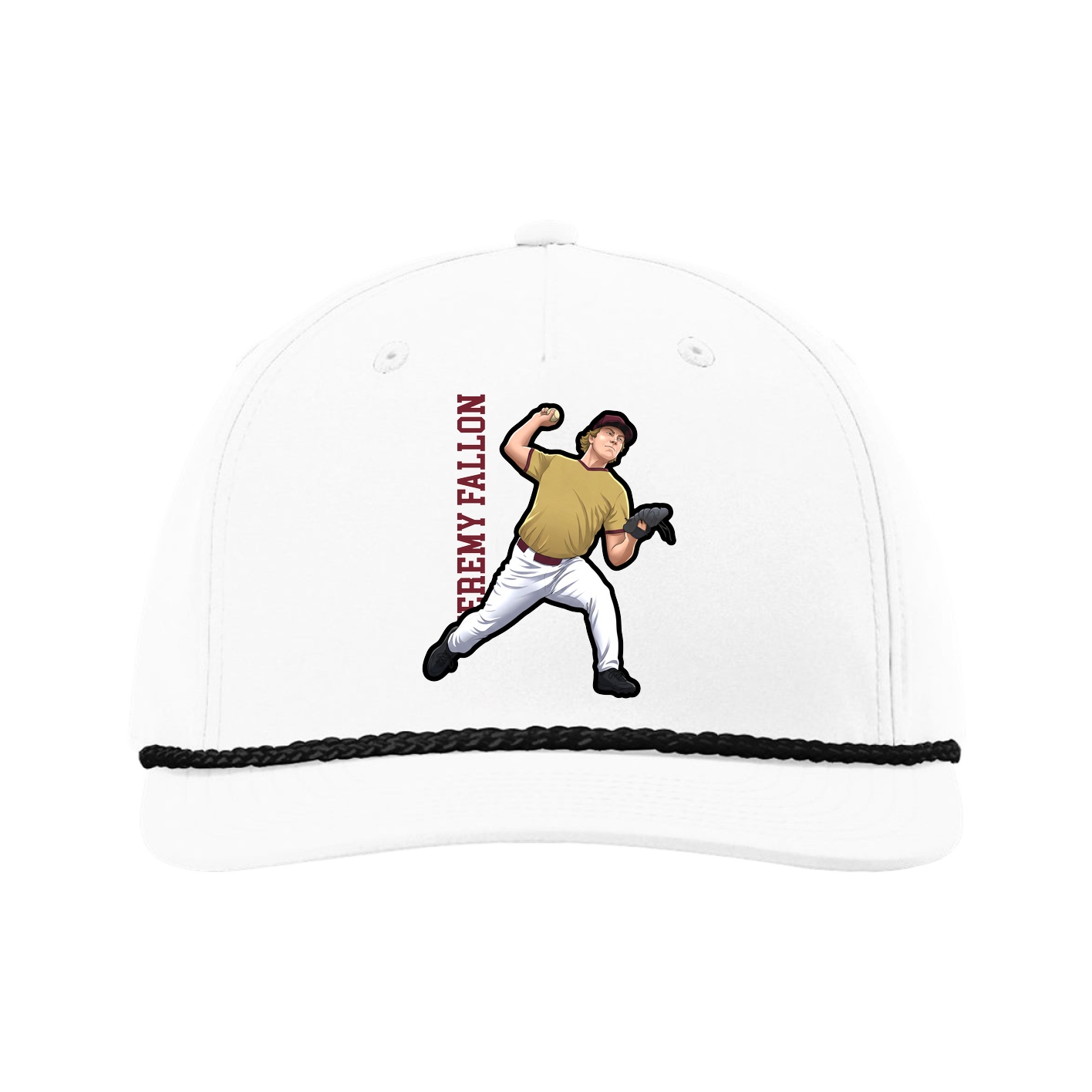 Five-Panel Classic Rope Cap — Name Vertical in White