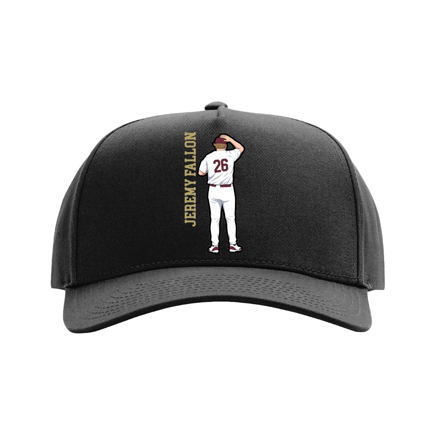 Full Fabric Five-Panel Champ Cap — Name Vertical in Black