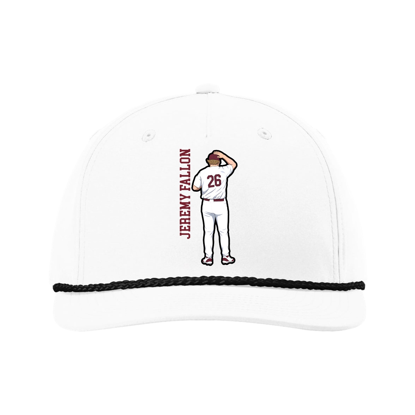 Five-Panel Classic Rope Cap — Name Vertical in White