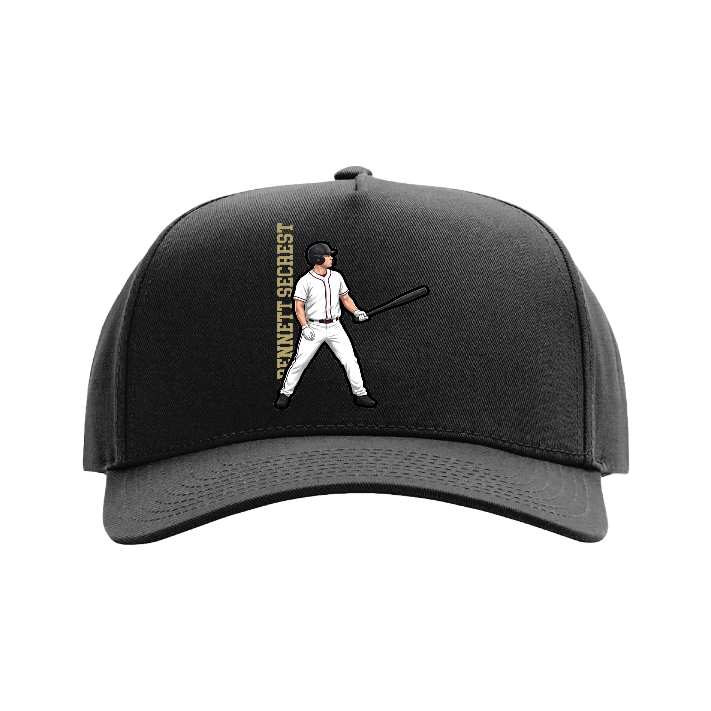 Full Fabric Five-Panel Champ Cap — Name Vertical in Black
