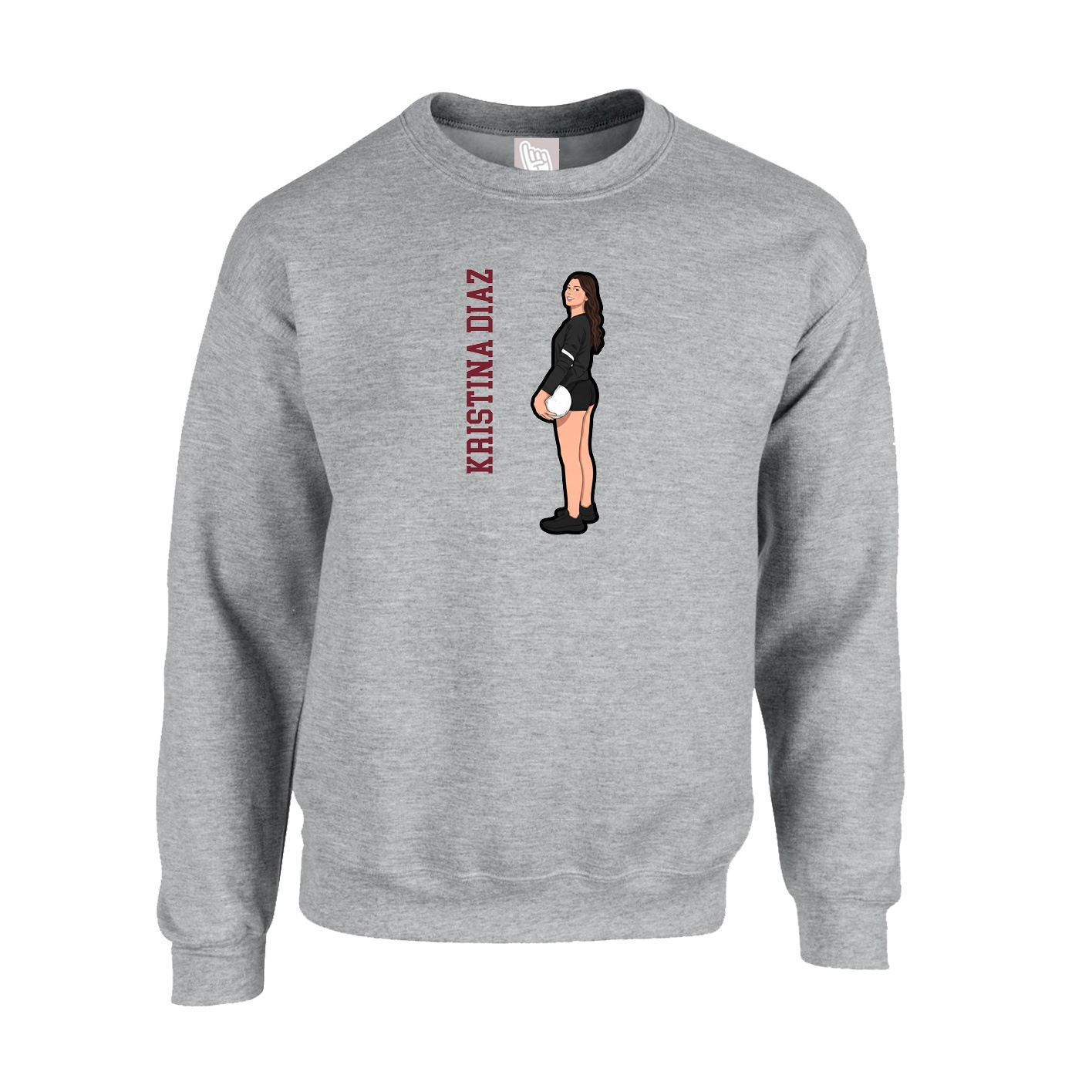 Fleece Crew — Name Vertical in Grey