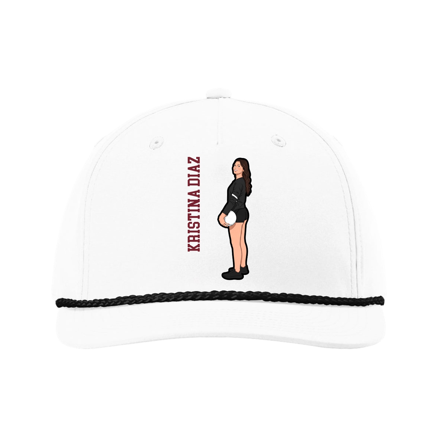 Five-Panel Classic Rope Cap — Name Vertical in White