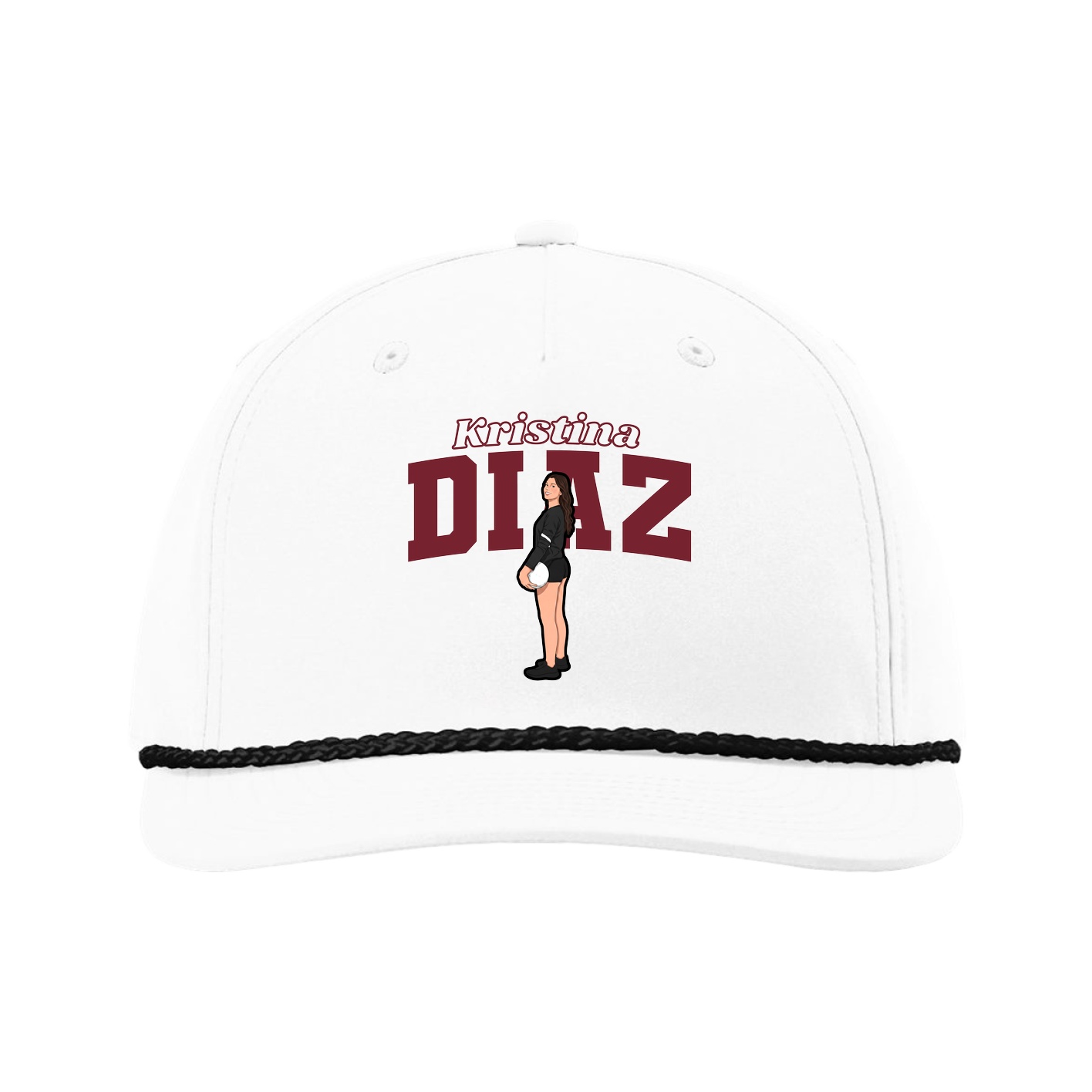 Five-Panel Classic Rope Cap — Name Arch in White