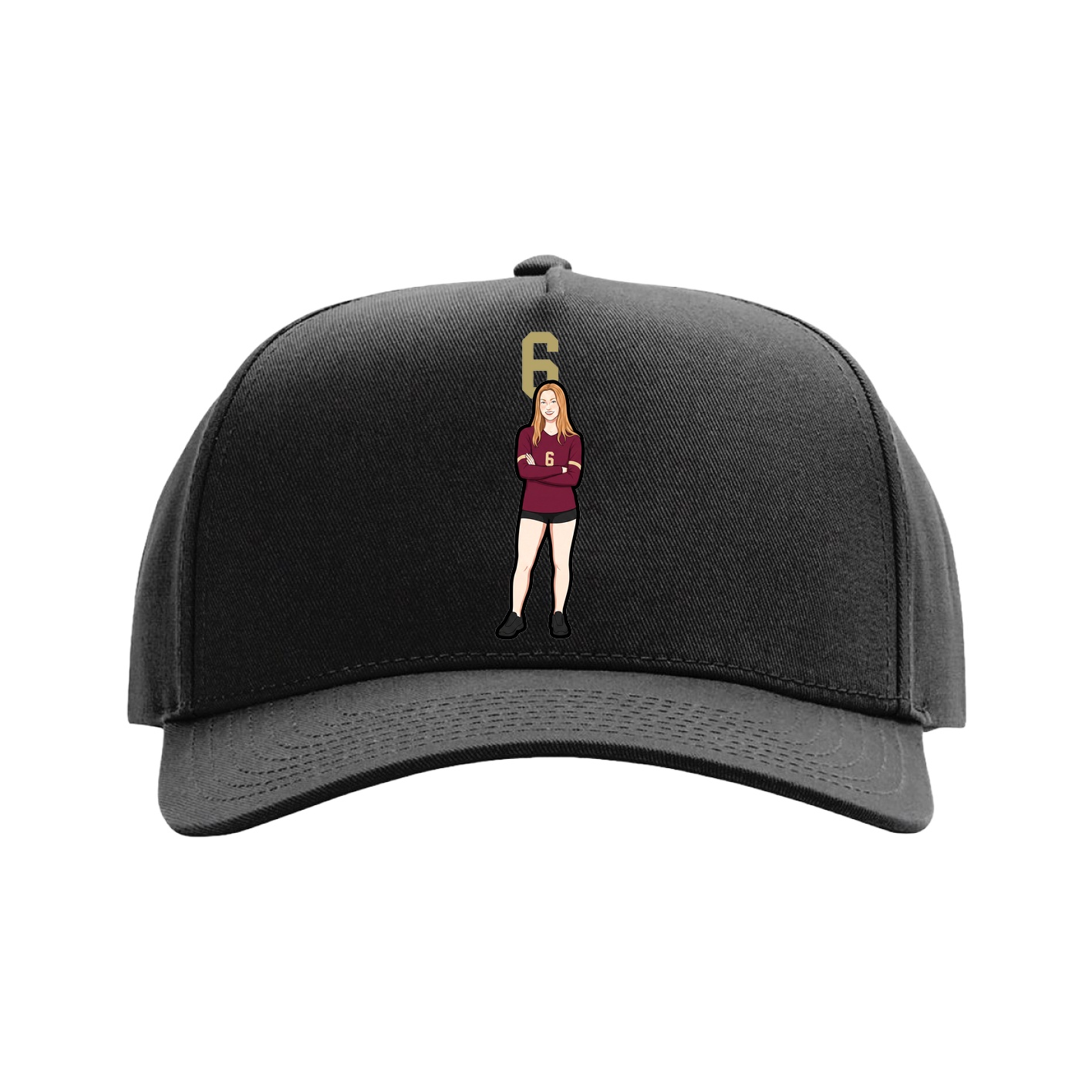 Full Fabric Five-Panel Champ Cap — Number Top in Black