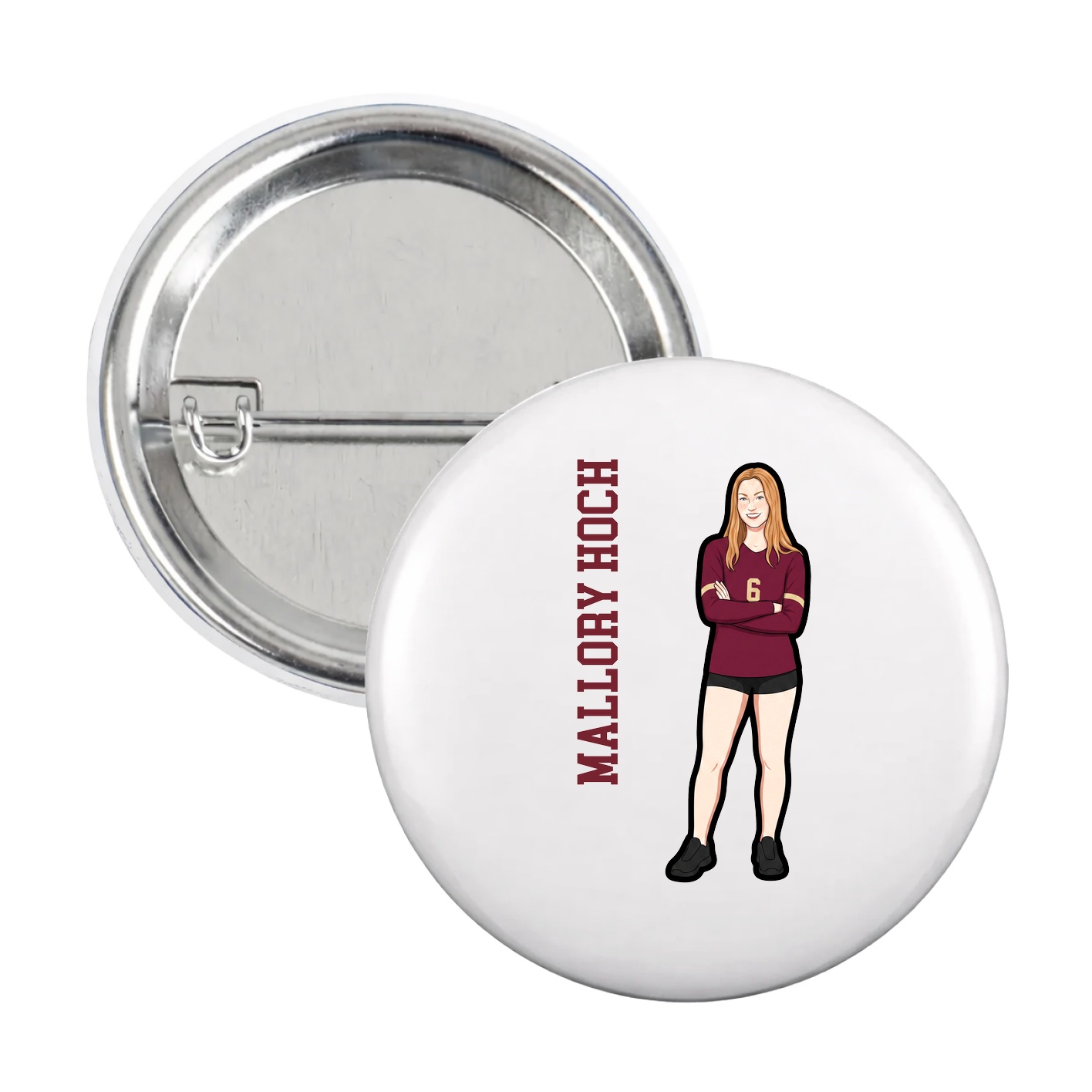 Game Day Button — Name Vertical in White
