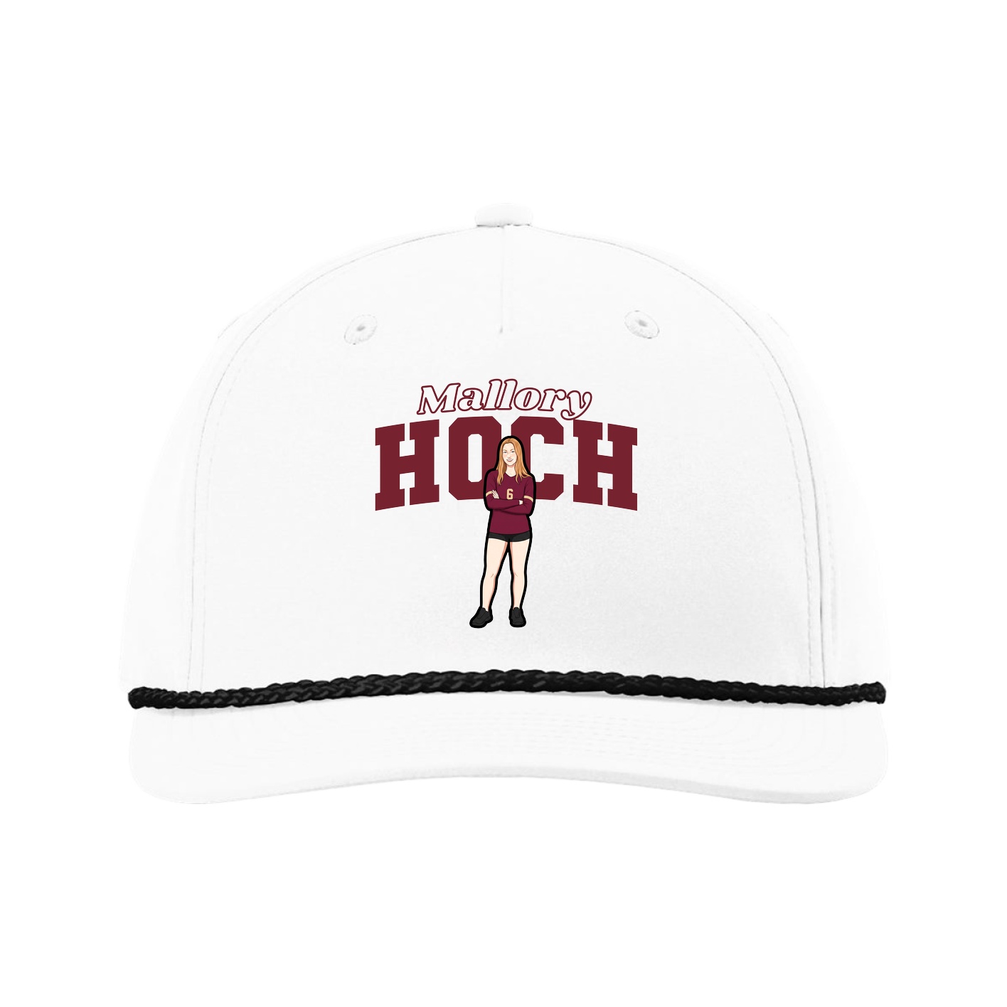 Five-Panel Classic Rope Cap — Name Arch in White