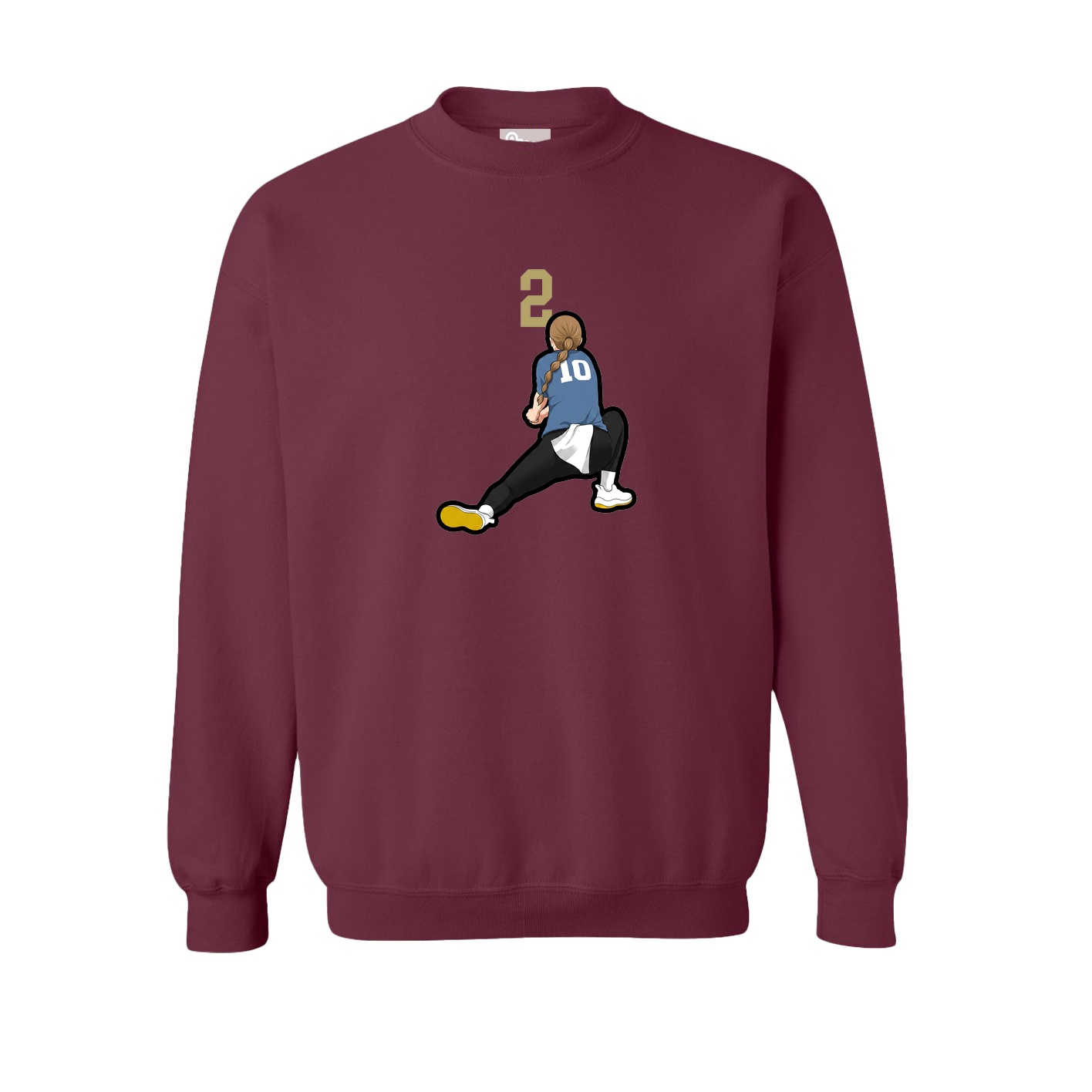 Fleece Crew — Number Top in Maroon