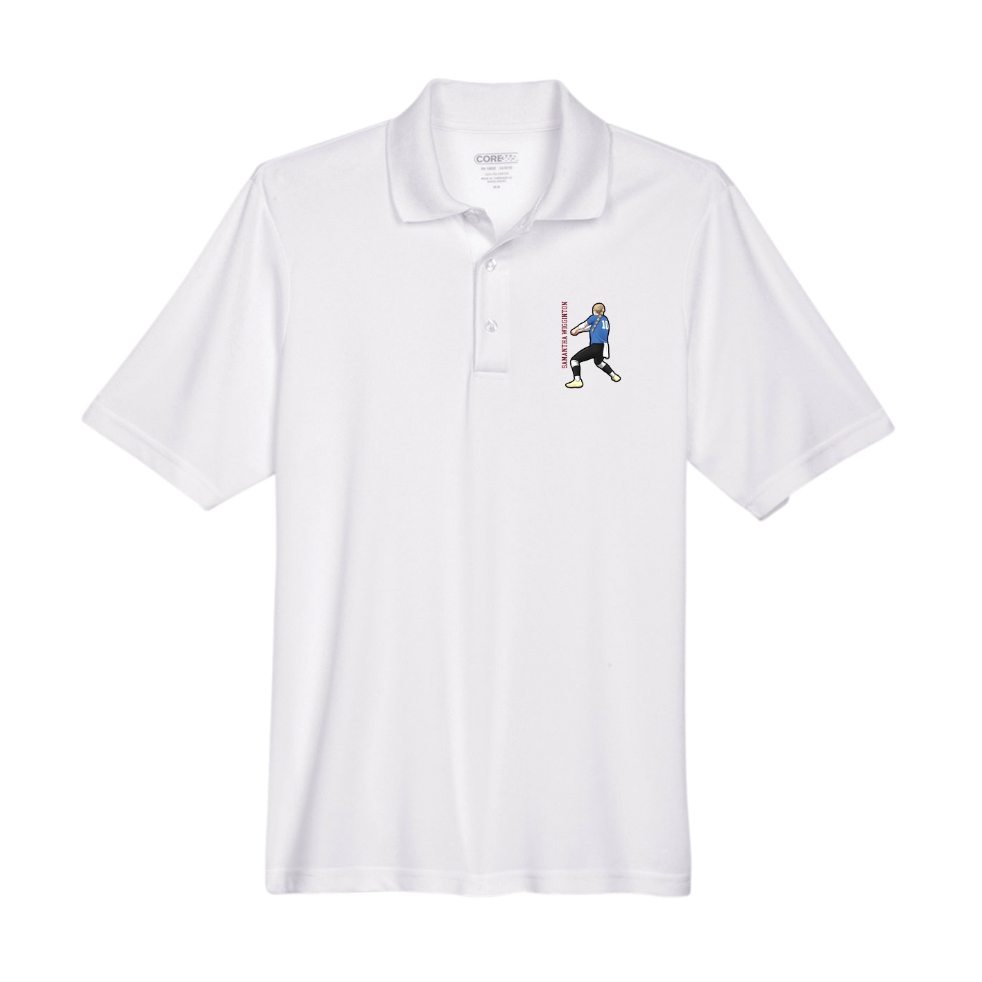Performance Polo — Name Vertical in White