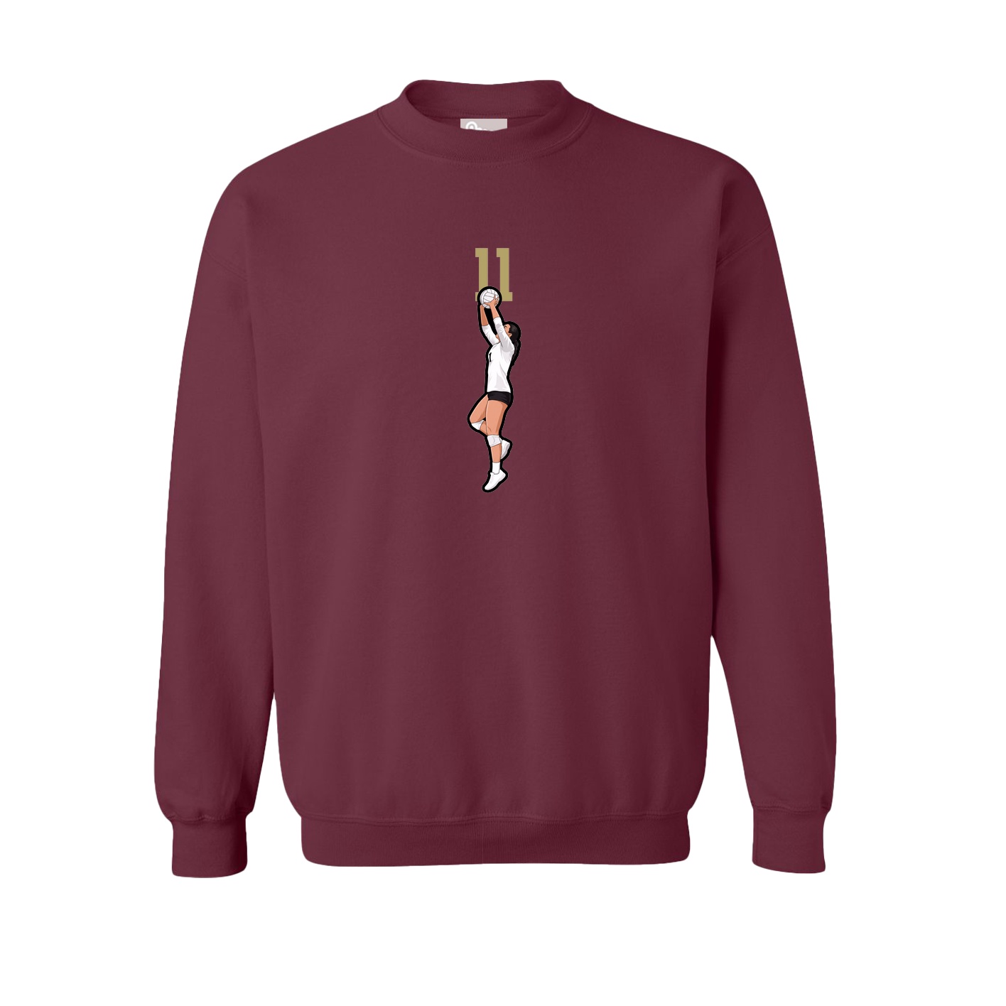 Fleece Crew — Number Top in Maroon
