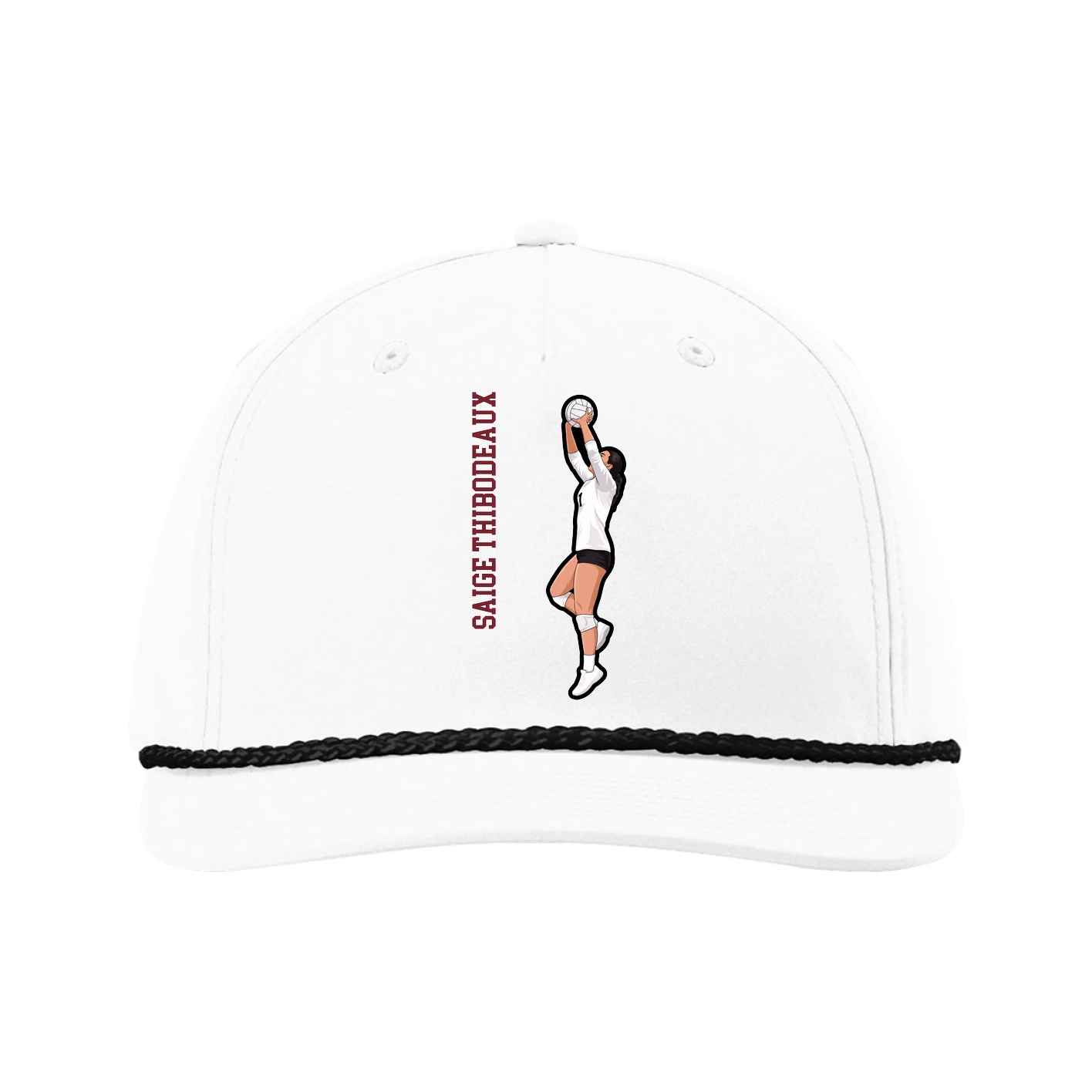 Five-Panel Classic Rope Cap — Name Vertical in White