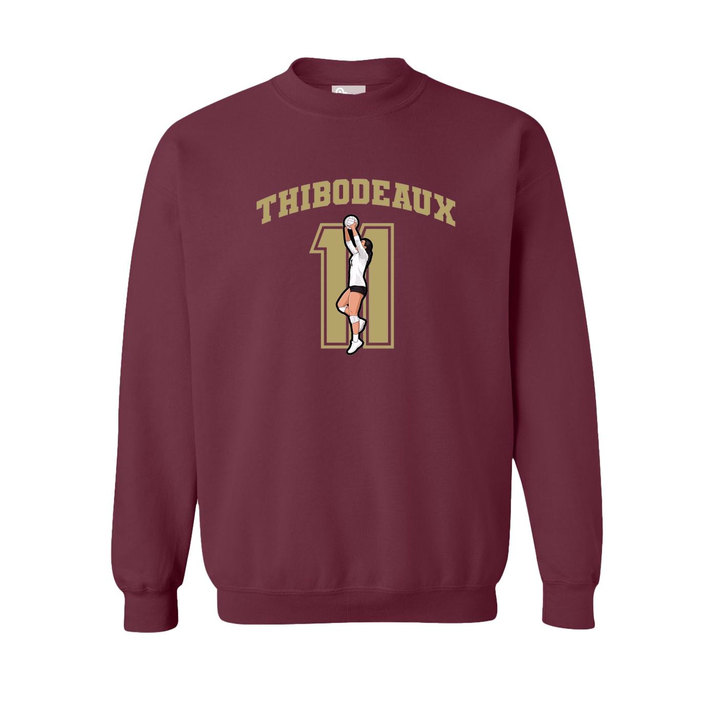 Fleece Crew — Number in Maroon