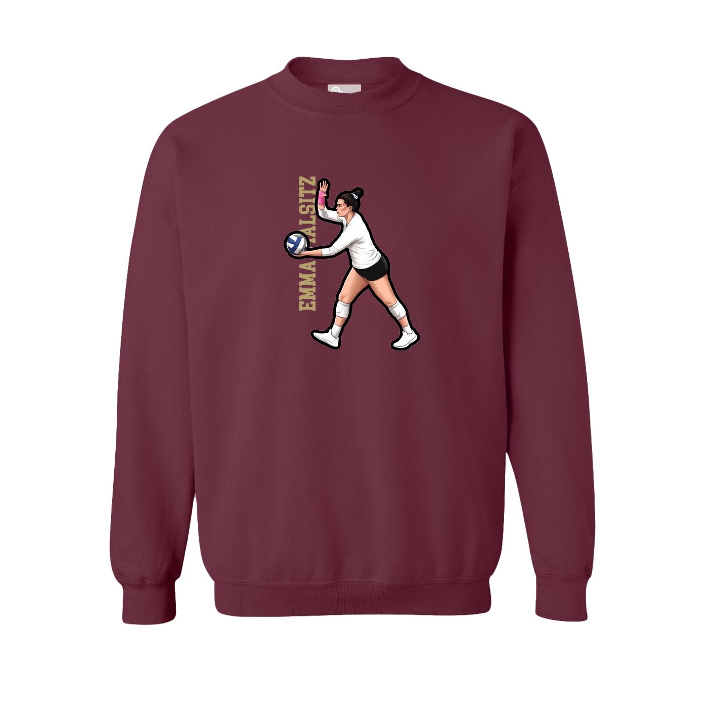 Fleece Crew — Name Vertical in Maroon