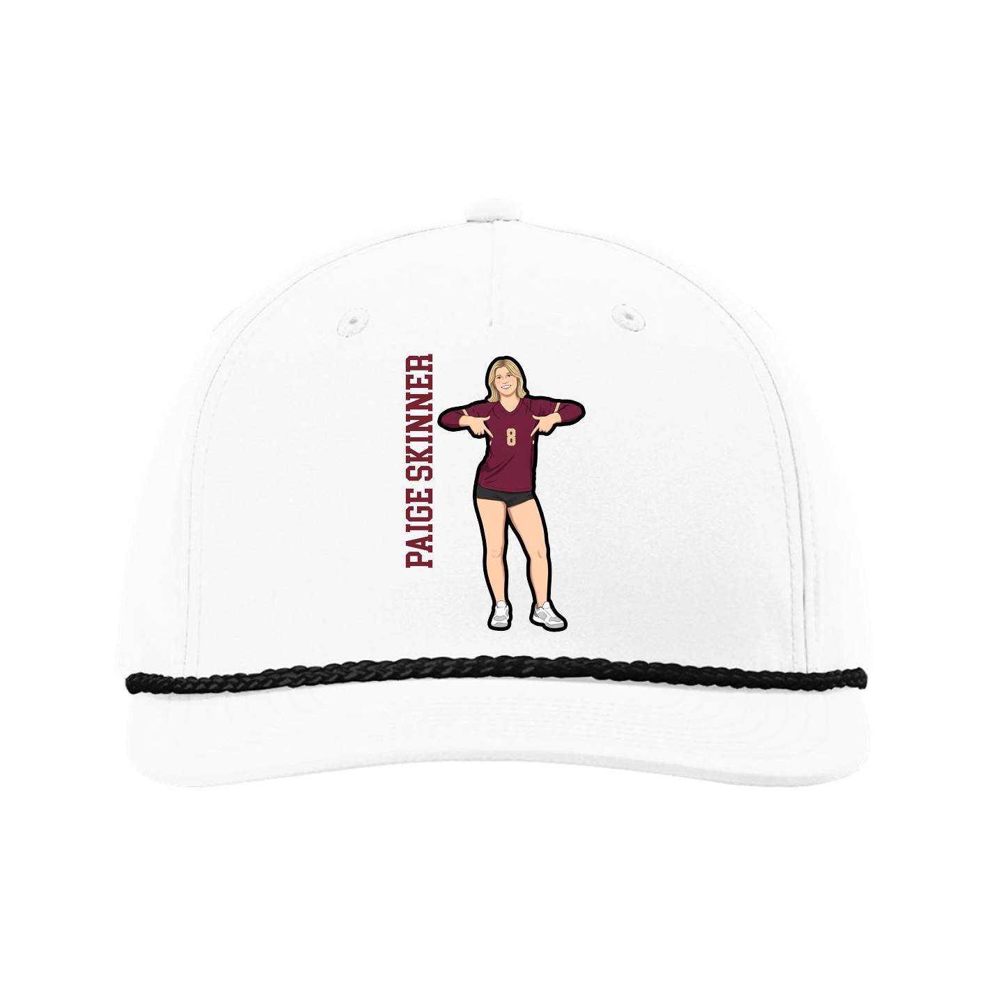 Five-Panel Classic Rope Cap — Name Vertical in White