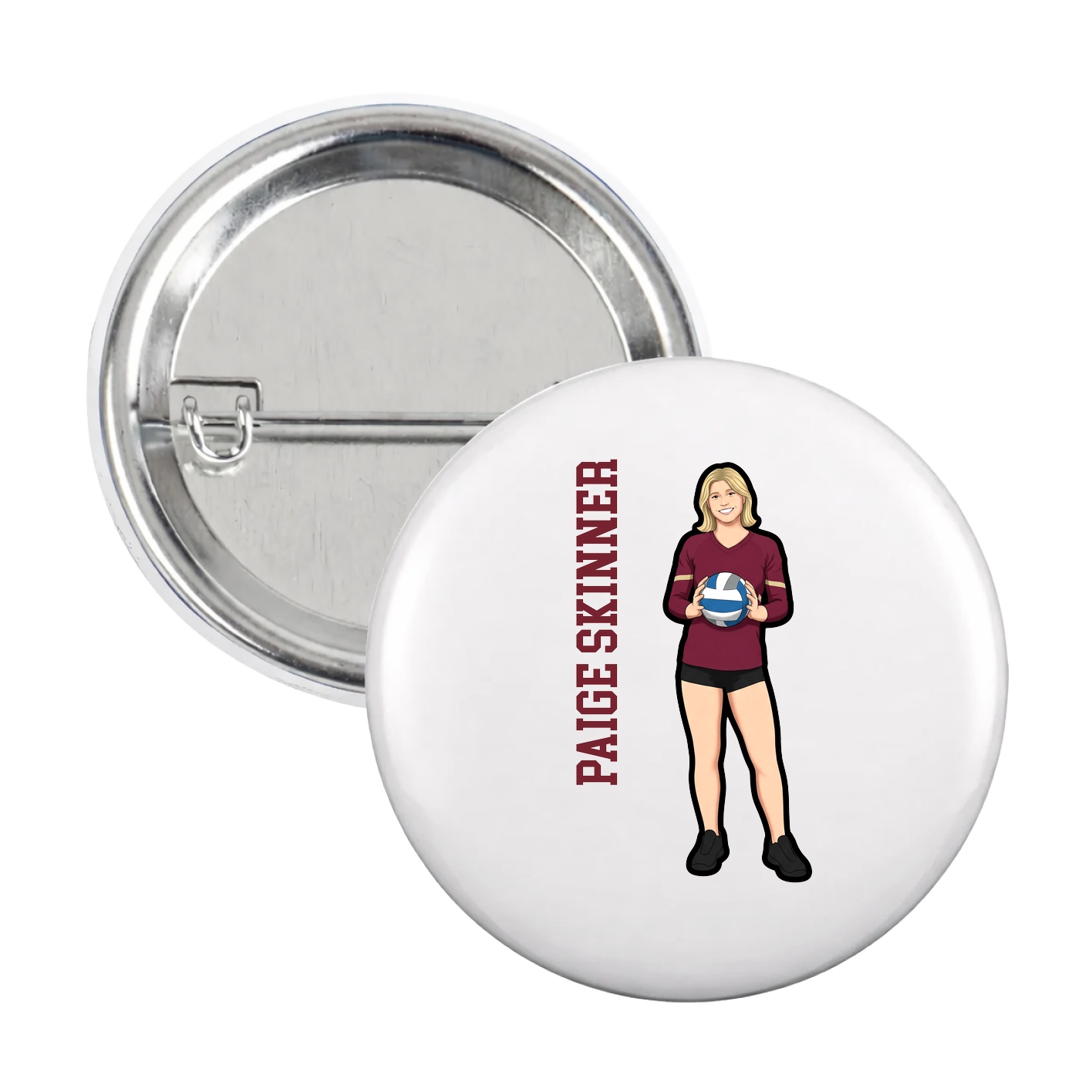 Game Day Button — Name Vertical in White