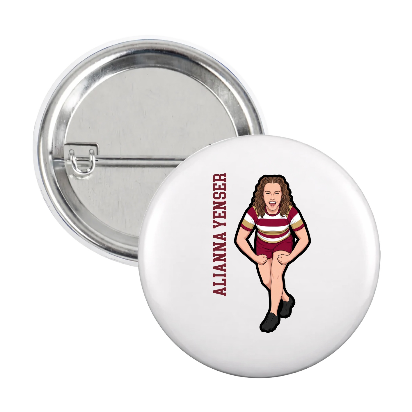 Game Day Button — Name Vertical in White