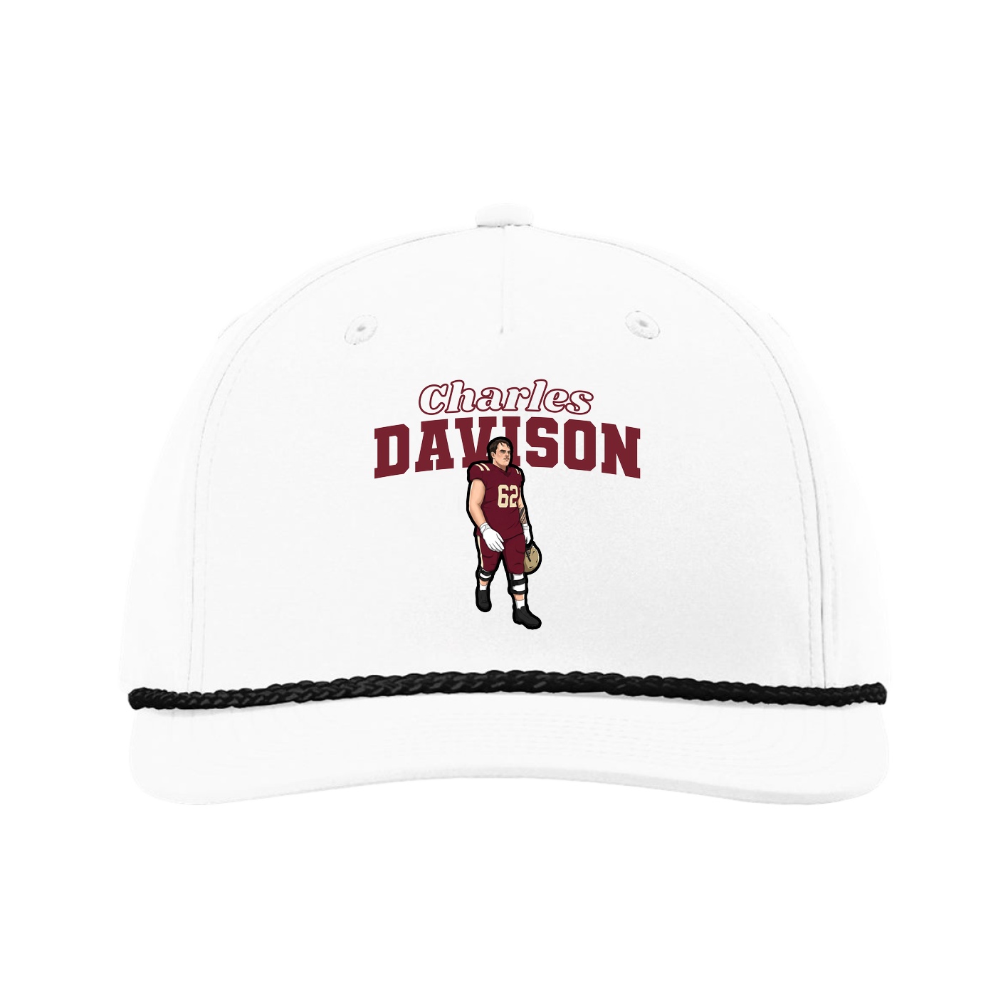 Five-Panel Classic Rope Cap — Name Arch in White
